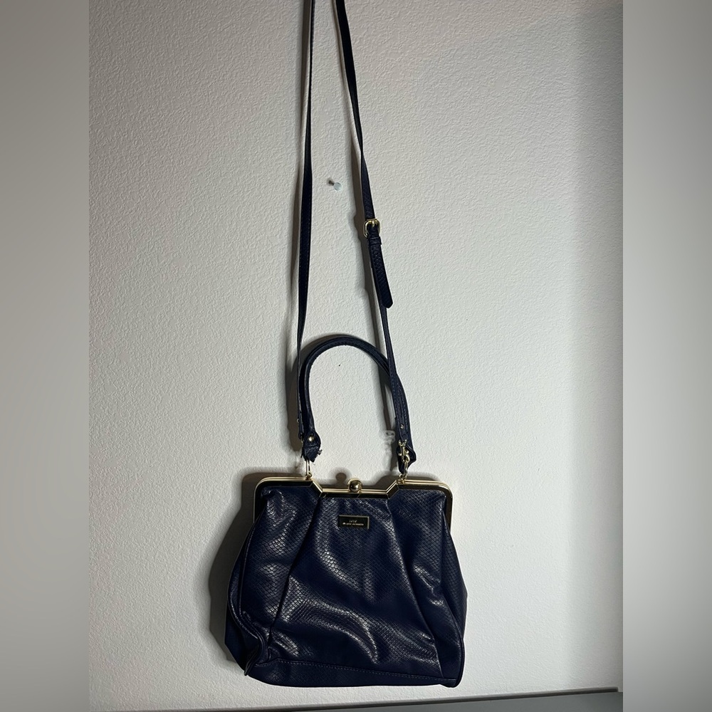 Vintage LuLu Guinness Reptile Faux Leather Shoulder Bag Blue Ball Clasp Purse